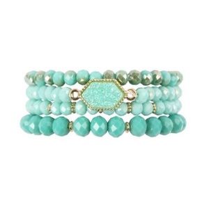 4 Pcs Druzy Stone & Glass Beads Stretch Bracelets